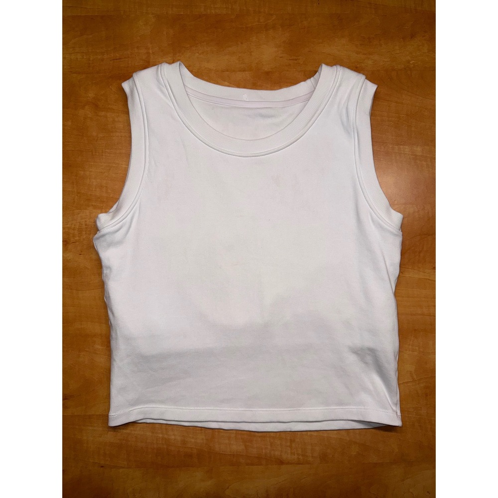 SSYS The Label White Ribbed Cropped Tank Top with Built-in Shelf Bra XL